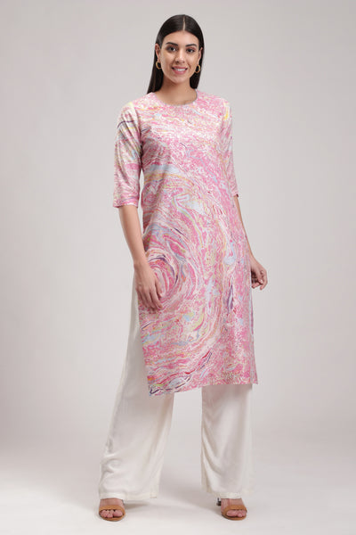 Pink Signature Sky Marble Kurta, Marble fabric is hand crafted, silk organza dupatta, BeTrue, Be True