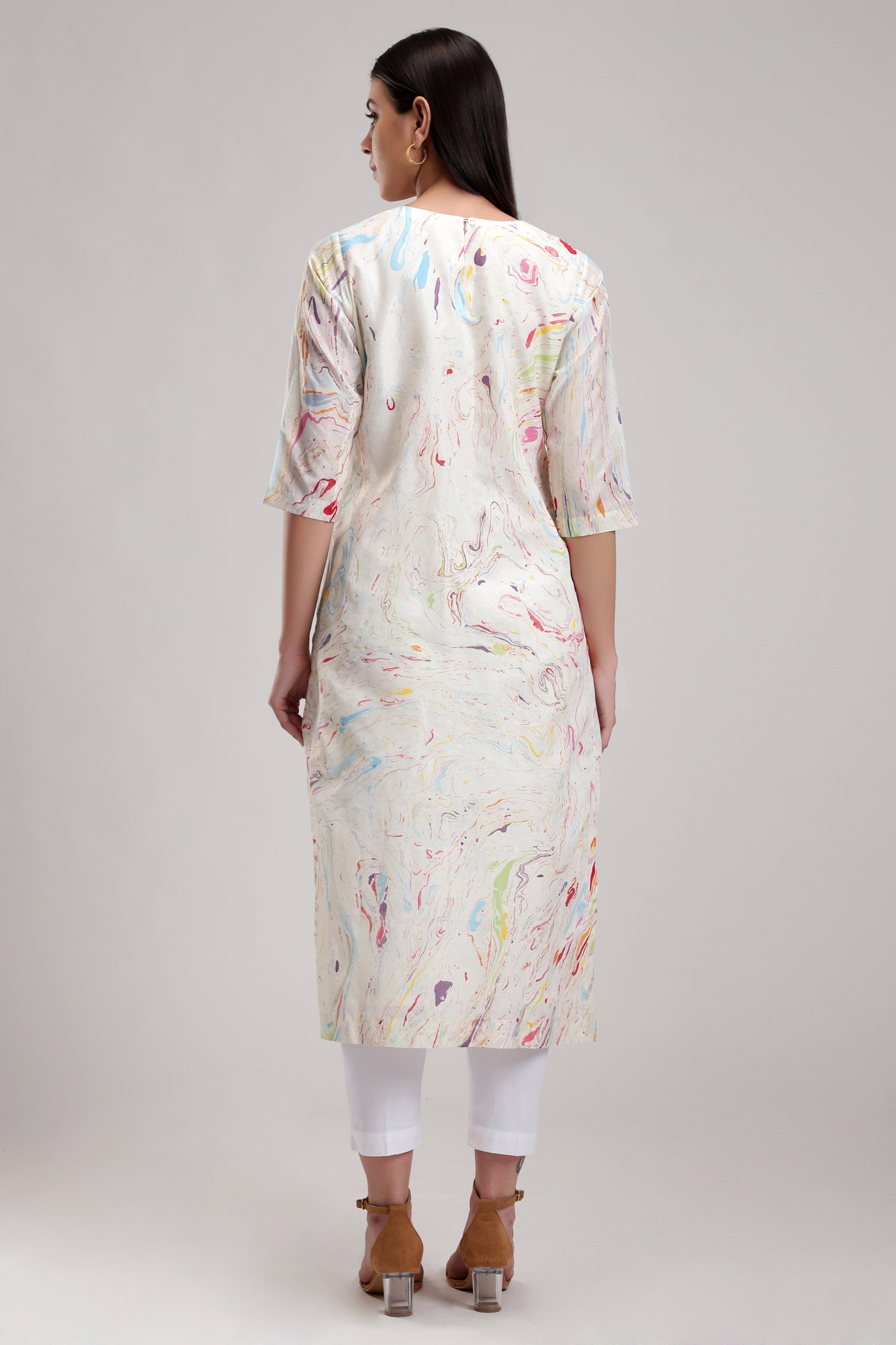 White Signature Sky Marble Kurta, Marble fabric is hand crafted, silk organza dupatta, BeTrue, Be True