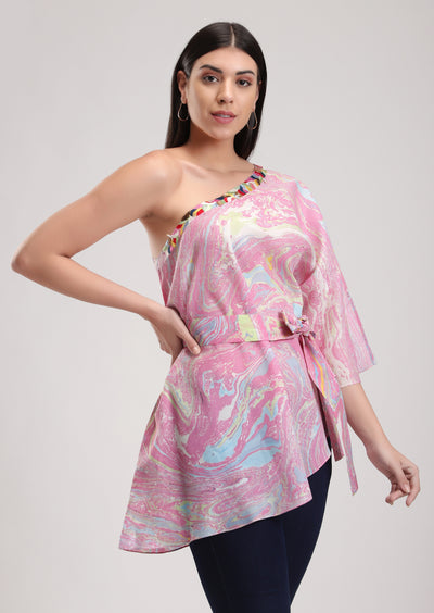 Pink Urbane Marble Shoulder Top, beautiful handcrafted marbled fabric, BeTrue, Be True