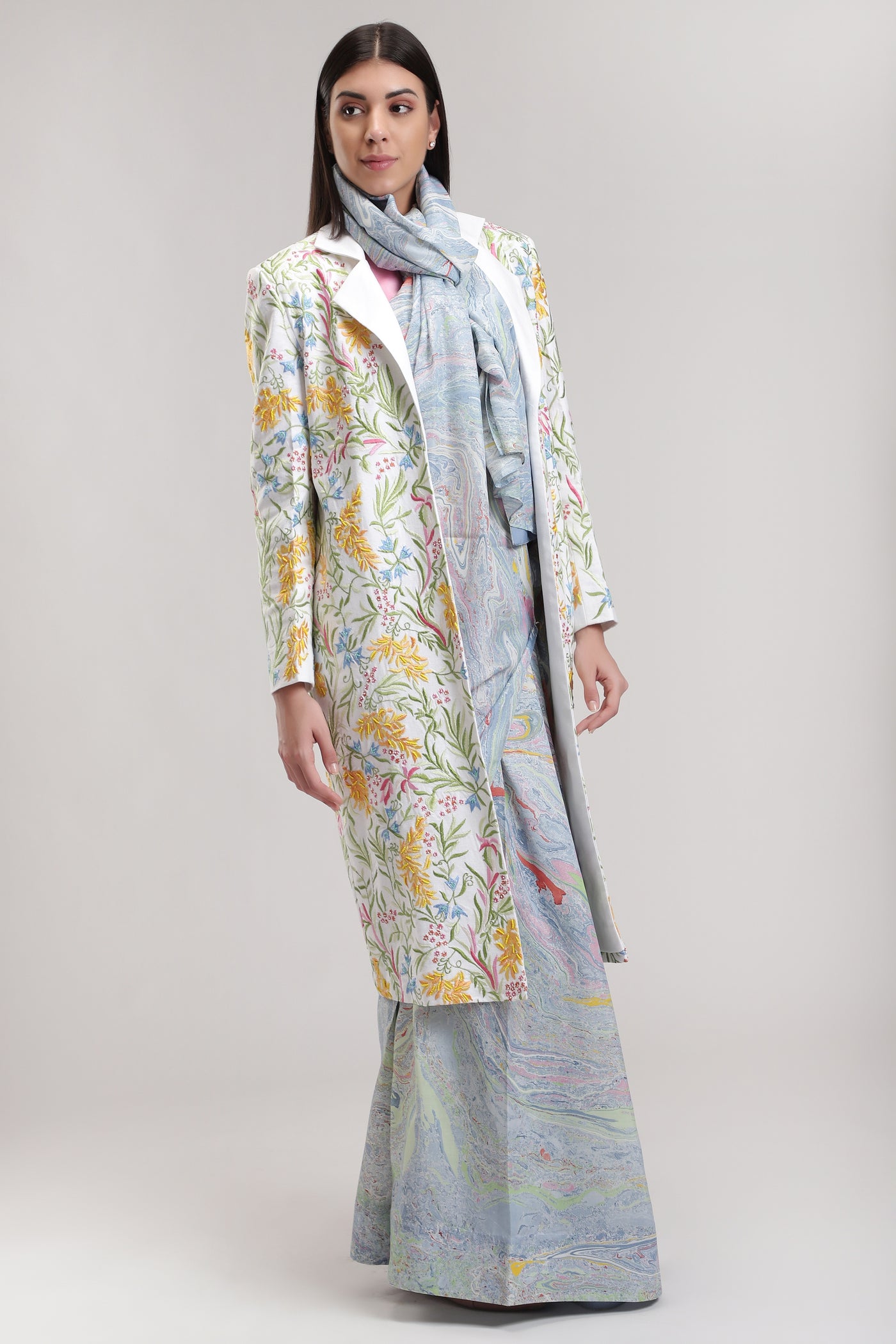 Embroidered Orient White Trench, beautifully embroidered