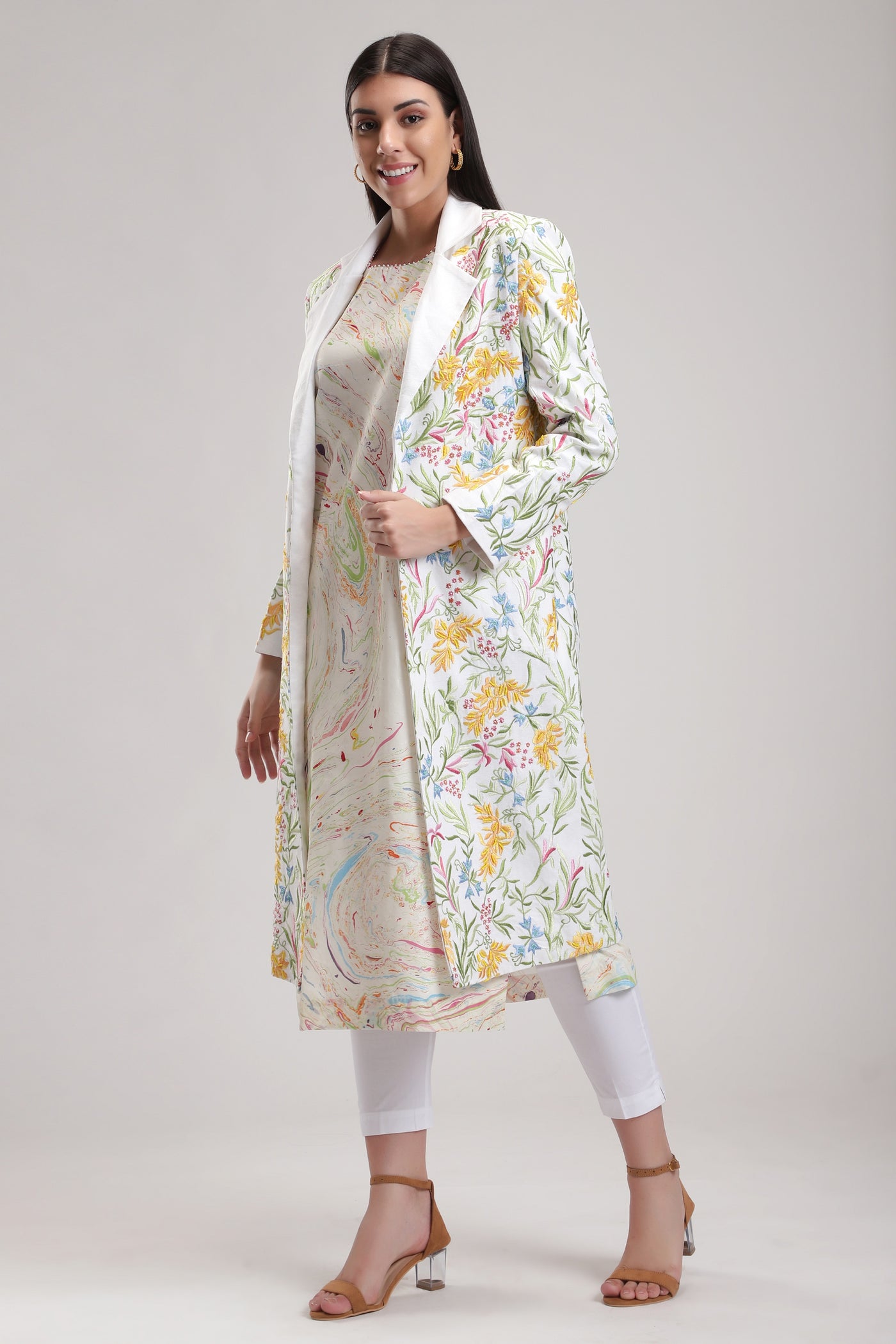 Embroidered Orient White Trench, beautifully embroidered