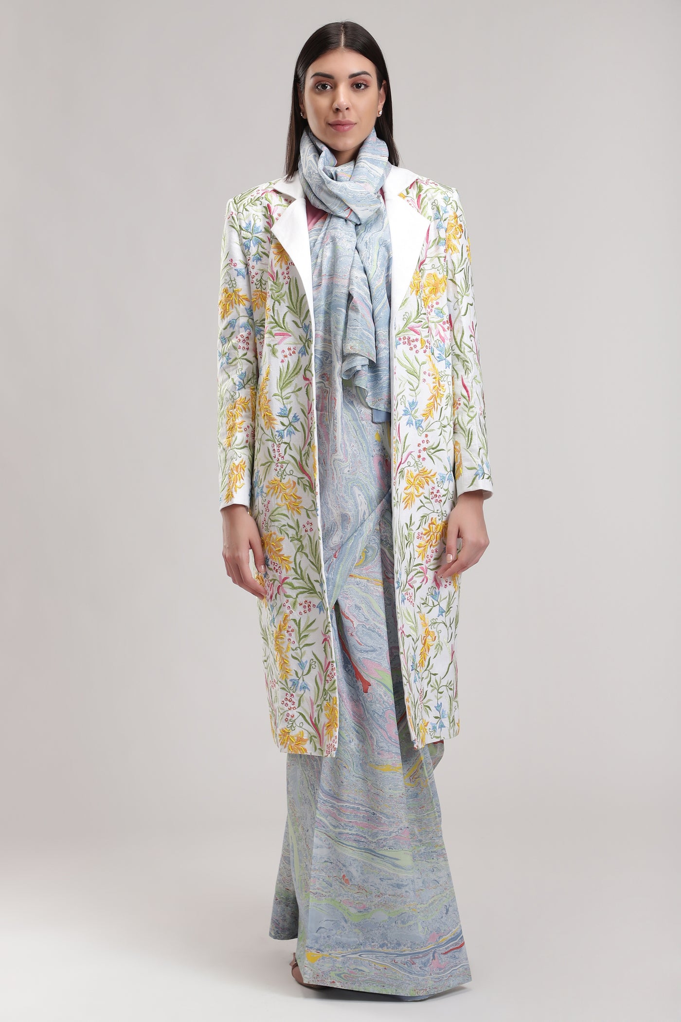 Embroidered Orient White Trench, beautifully embroidered