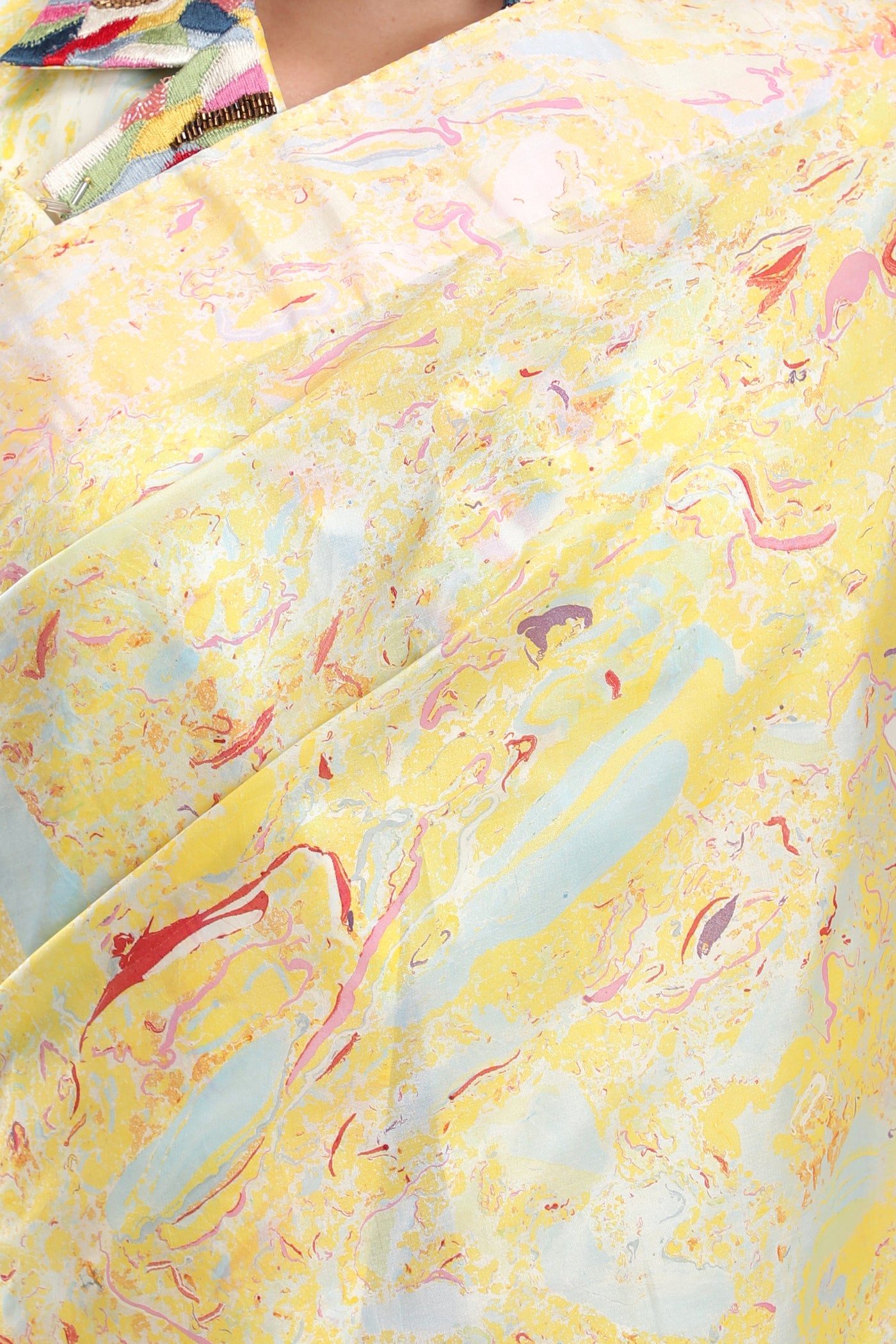 Yellow Silk Marbled Saree, Such pretty colours and patterns with the magic of marble dyeing technique., silk organza dupatta for a festive touch, BeTrue, Be True