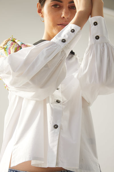 The Matisse Summer Shirt, white cotton shirt is hand embroidered with beautiful colours, BeTrue, Be True