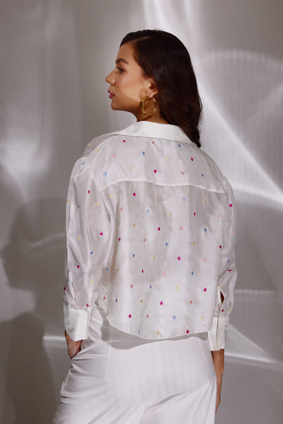 White Poppins  Silk Embroidered Knotted Top, BeTure, Be True