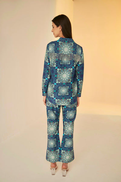 Blue- Bliss Tashkent Print Shirt And Pant Set, exclsive in house created print inspired by the architecture of Uzbekistan, BeTrue, Be True