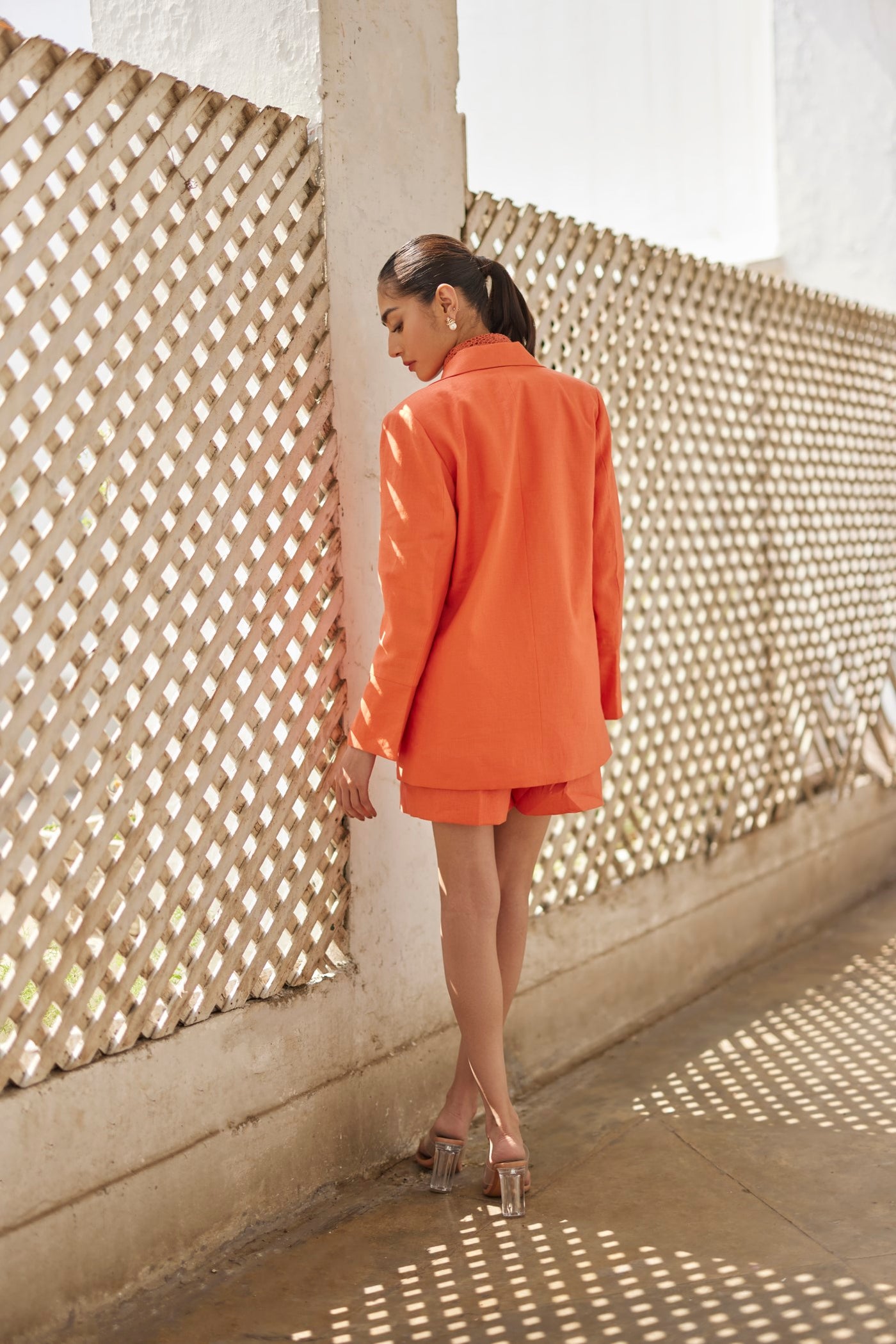 Rust Peony Linen Jacket And Linen Shorts, Rust Peony Linen Shorts, Rust Peony Linen Jacket, Rust Crochet Shirt, BeTrue, Be True